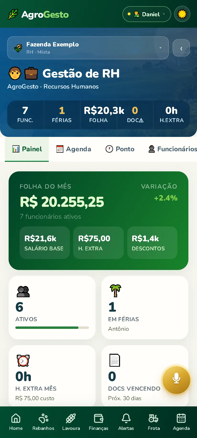 Gestão de RH com folha do mês e funcionários